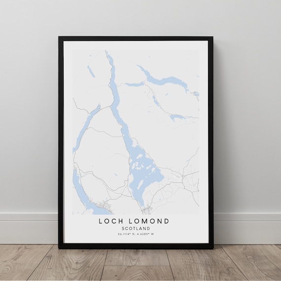 Loch Lomond Lake Map Minimalist Print Wall Art Travel Poster Gift