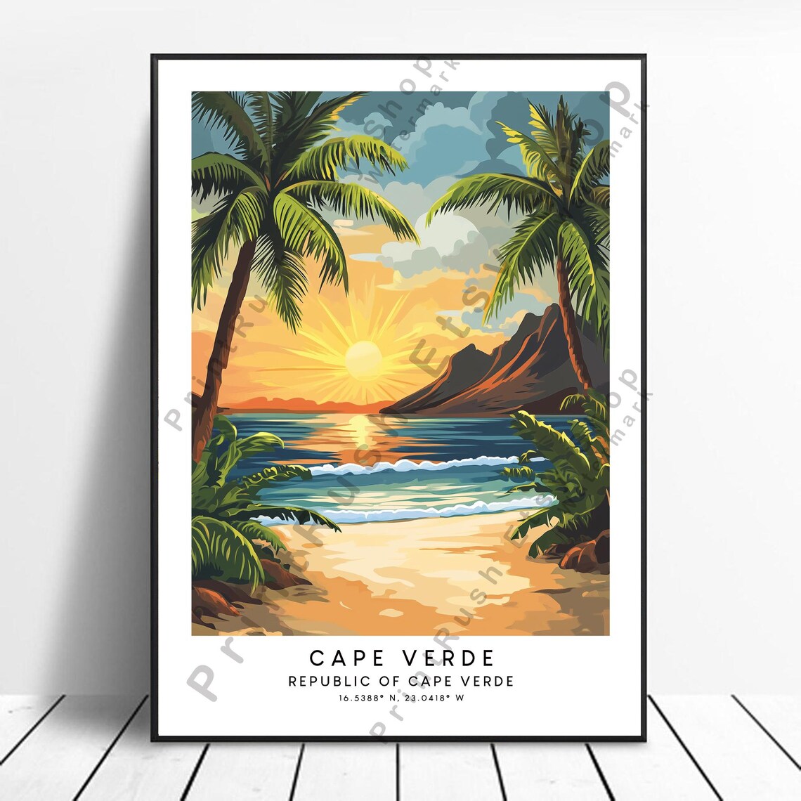 Cape Verde Travel Poster, Minimalist Colorful Illustration