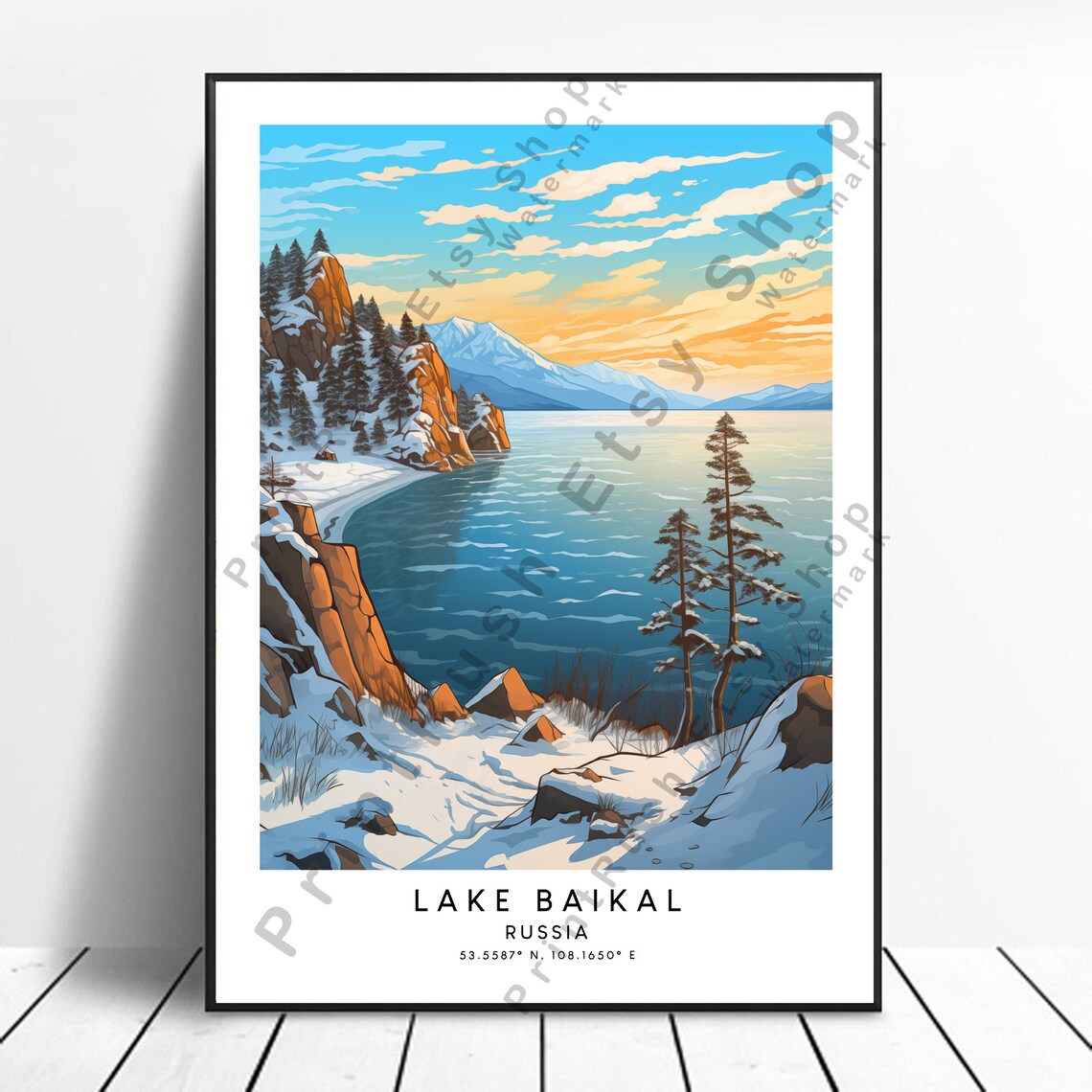 Lake Baikal Russia Winter Snow Cliffs Frozen Shore Travel Poster