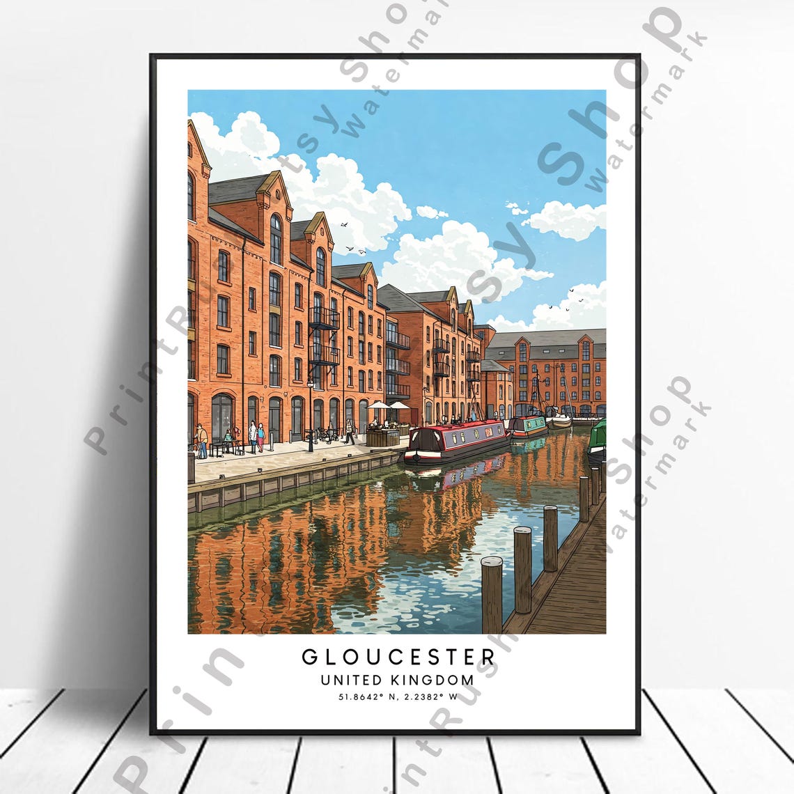 Gloucester United Kingdom Historic Docks Canal Travel Poster
