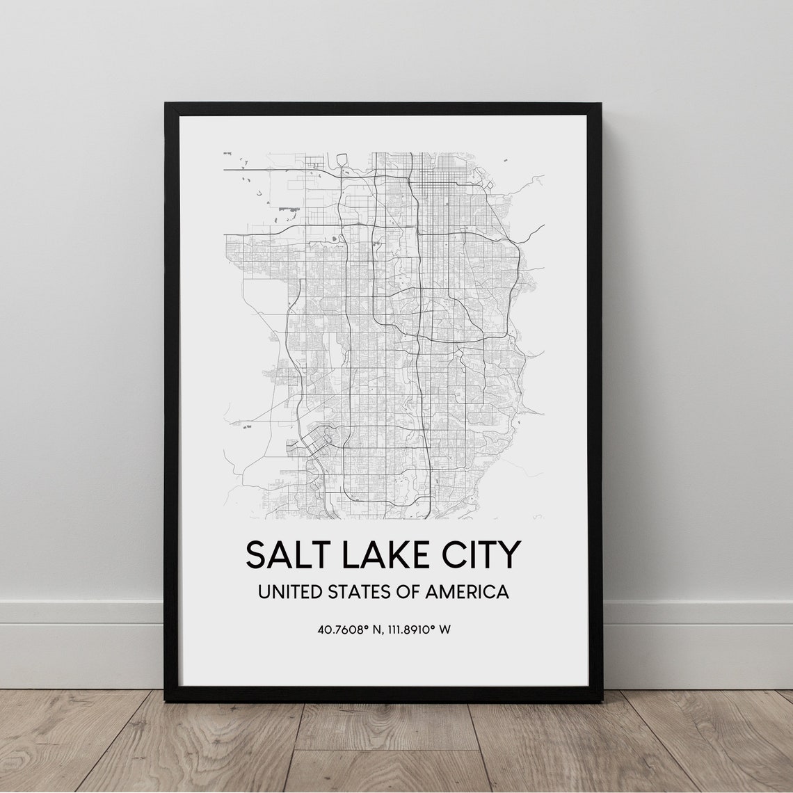 Salt Lake City Utah Map Poster Black and White Minimalist Style