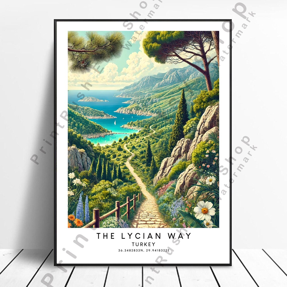 The Lycian Way Turkey Coastal Hiking Trail Turquoise Sea Poster