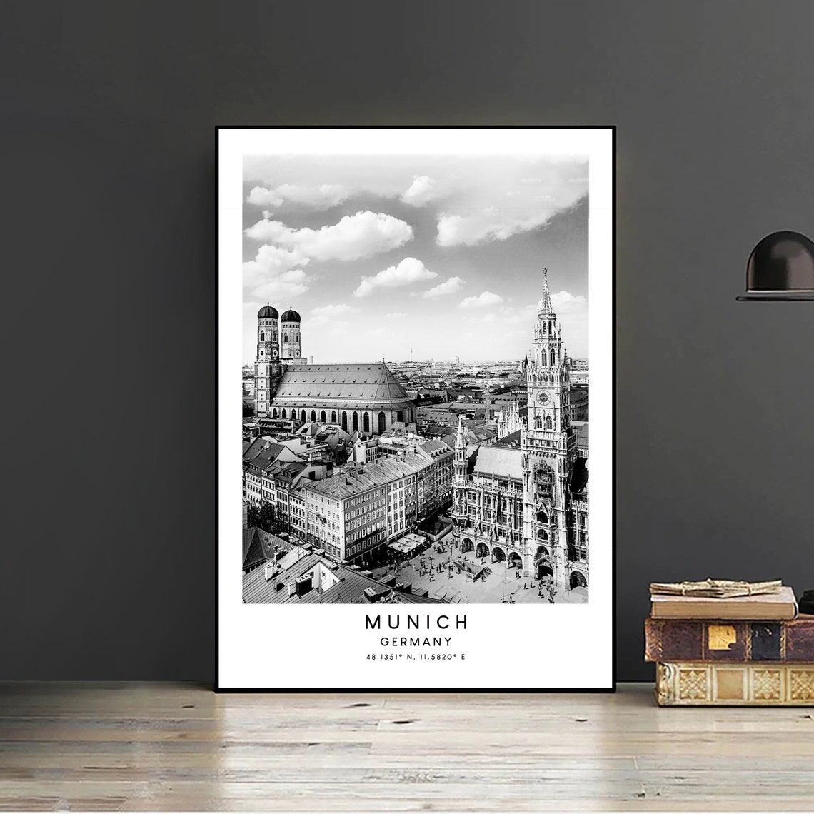 Munich Black and White Travel Art Print, Marienplatz - Image 2