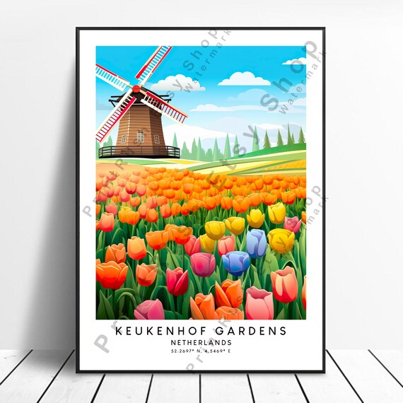 Keukenhof Travel Poster, Netherlands Home Decor