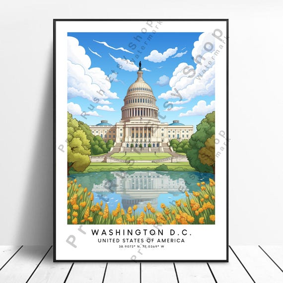 Washington Dc Travel Print Poster Home Dcor Wall Hanging Illustration Gift
