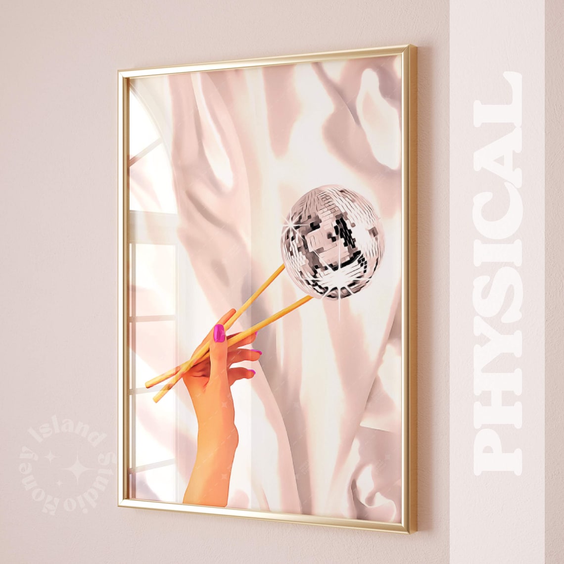 Disco Chopsticks Neutral Y2K Wall Art Print