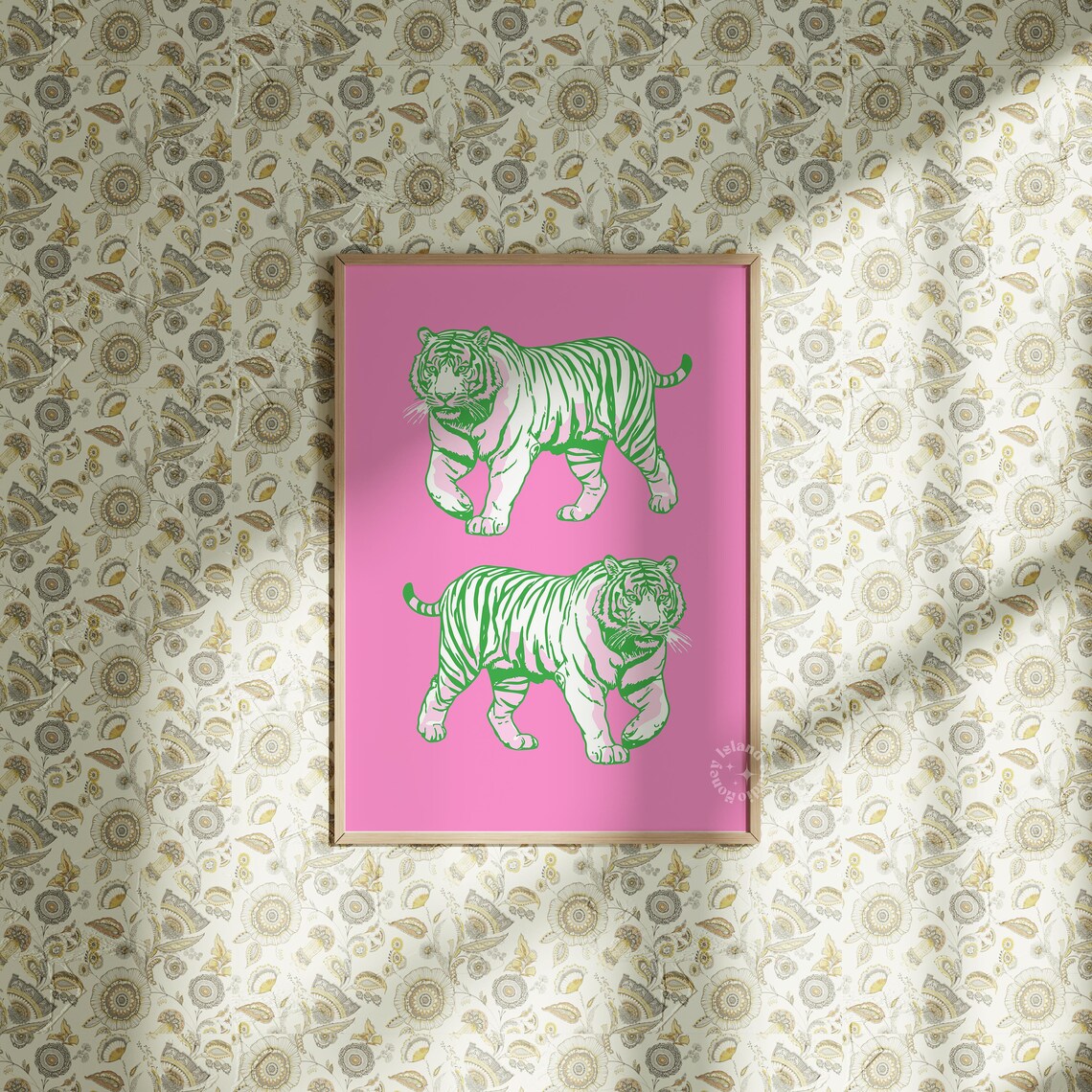 Tiger Print Retro Pink Gren Preppy Maximalist Wall Art Orange Tigers Room Decor Trendy