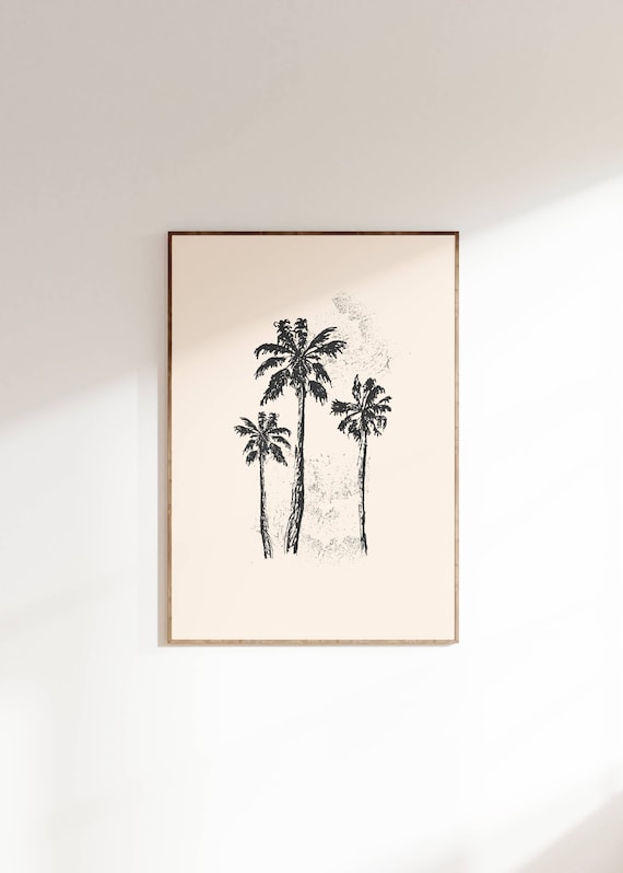 Black Palm Tree Sketch Minimal Coastal Neutral Beach House Poster
