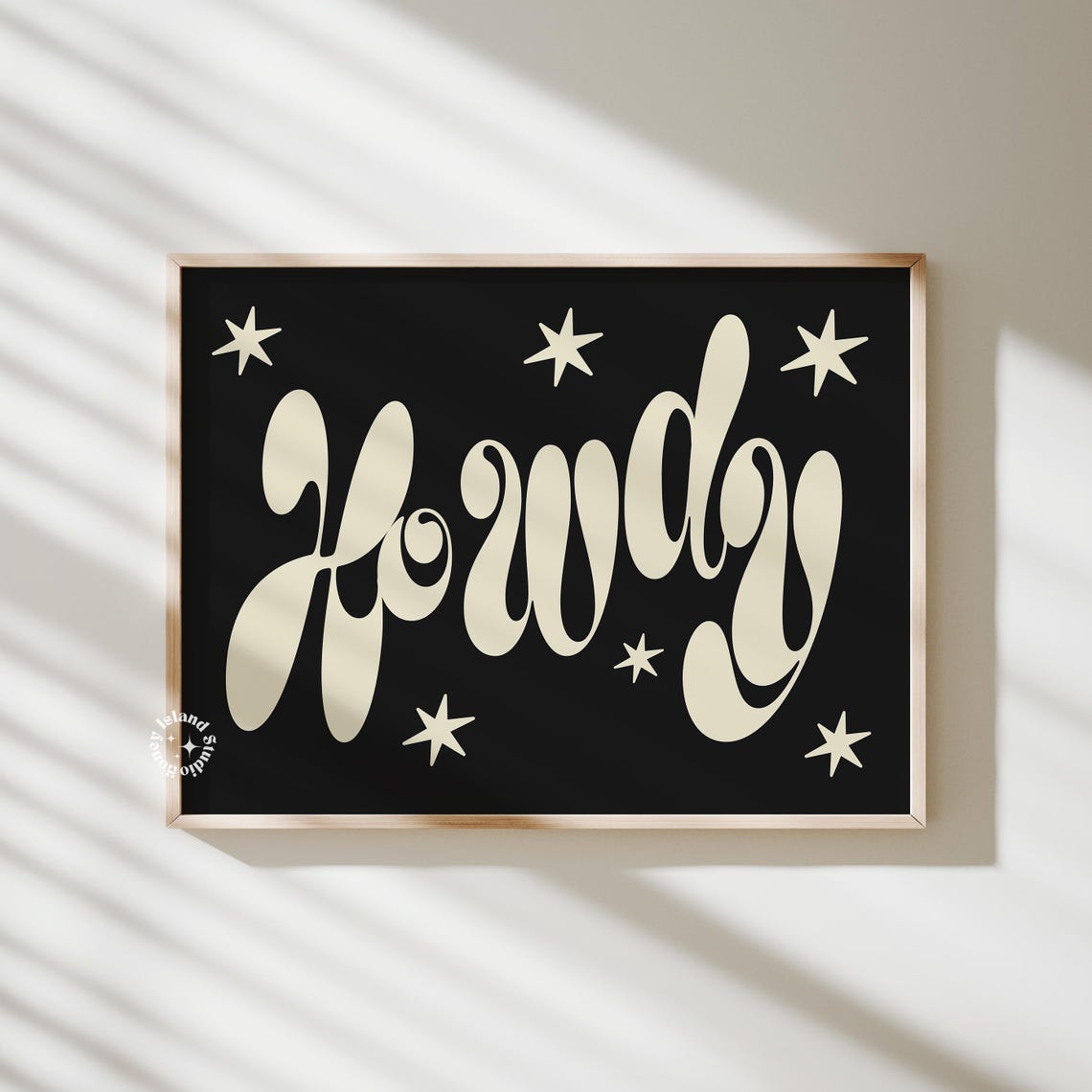 Howdy Retro Western Typography Cowboy Stars Vintage Black Wall Art