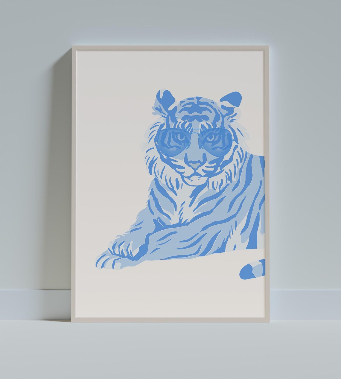 Tiger Print, Blue Preppy Maximalist Animal Art