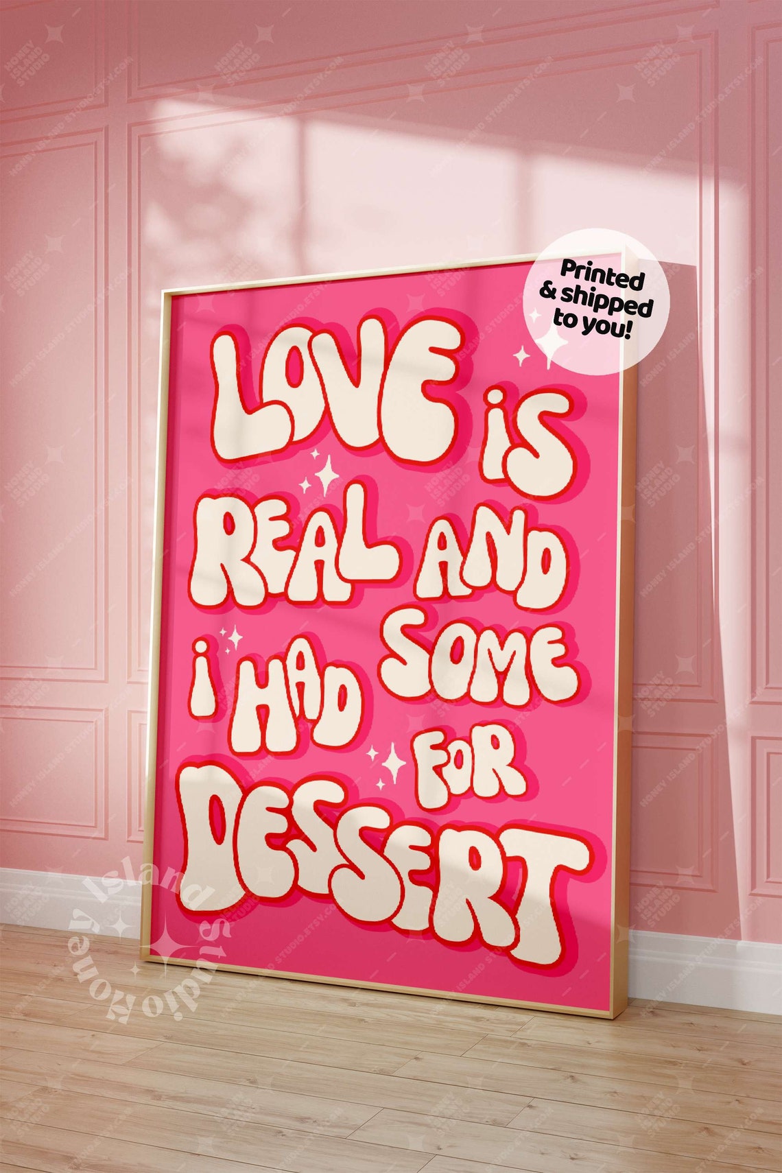 Love Is Real Retro Pink Bubble Letter Wall Quote Decor Poster