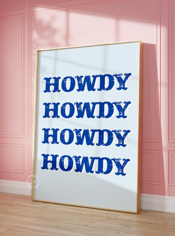Howdy Blue Wall Art Preppy Western Cowgirl Print Navy Poster Decor