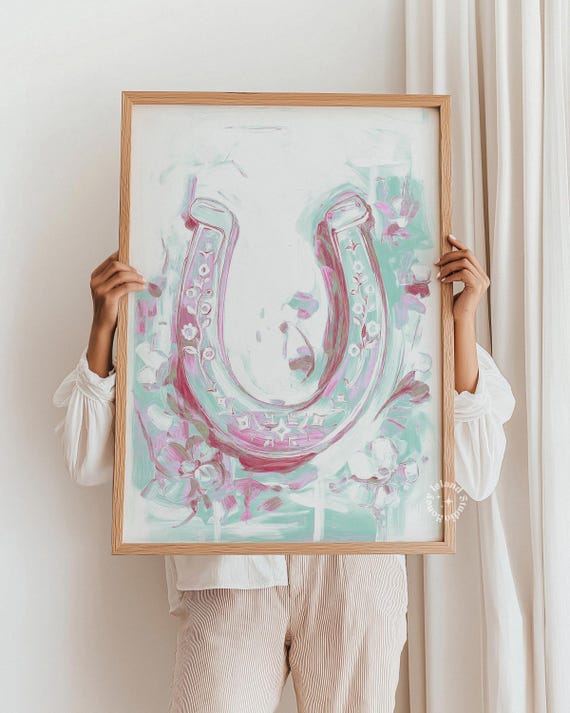 Horseshoe Wall Art Painting Western Print Cowgirl Home Decor Mint Rustic Poster Modern Artwork Unframed