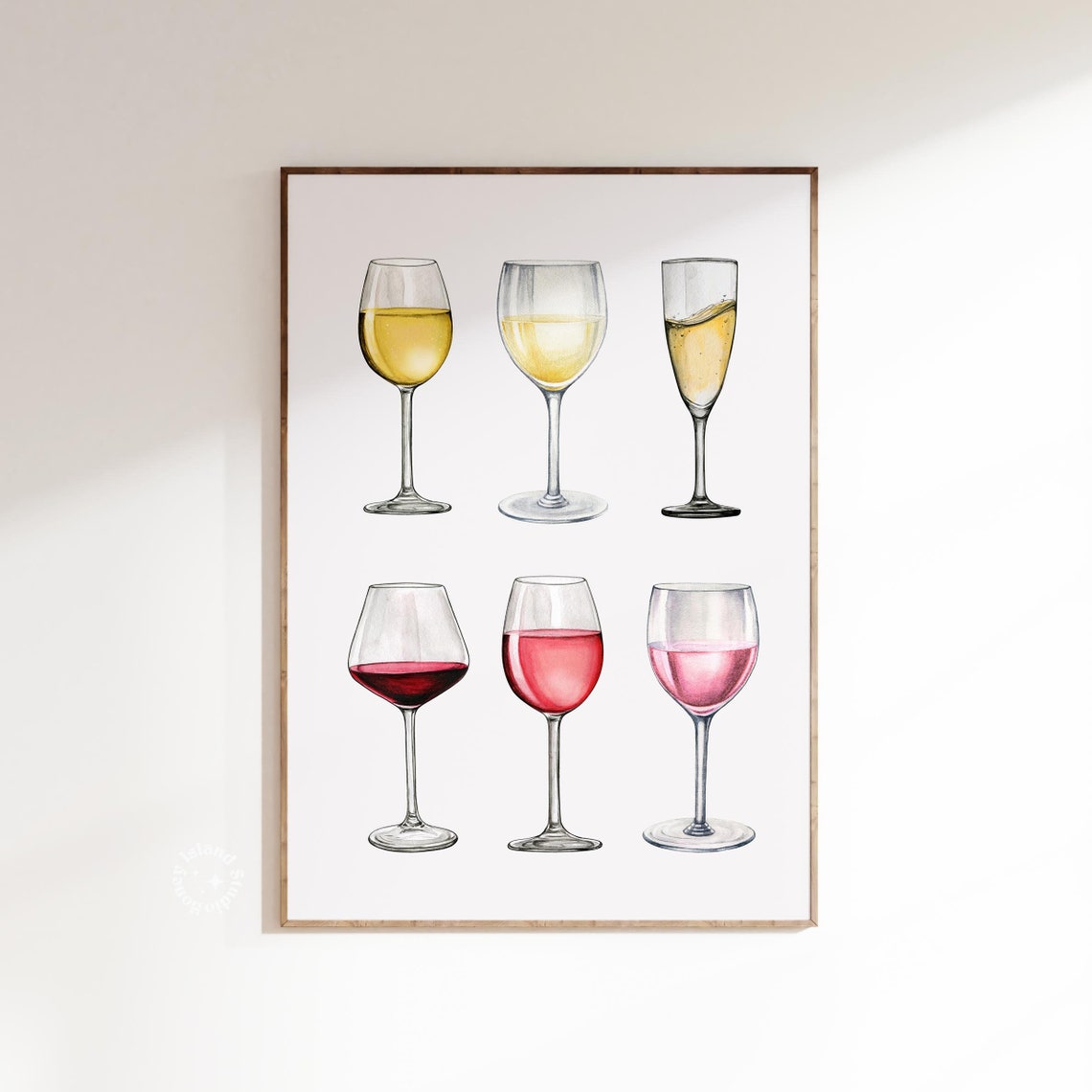 Wine Glasses Watercolor Collection Red White Rose Bar Wall Poster