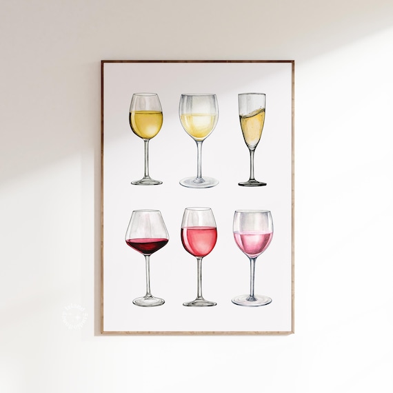 Wine Glasses Watercolor Collection Red White Rose Bar Wall Poster