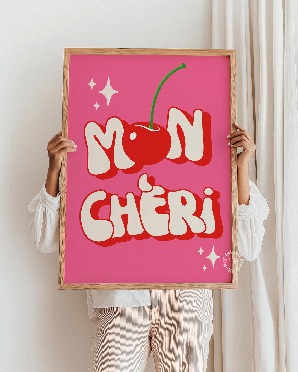 Mon Cheri Cherry Typography Retro Art Print