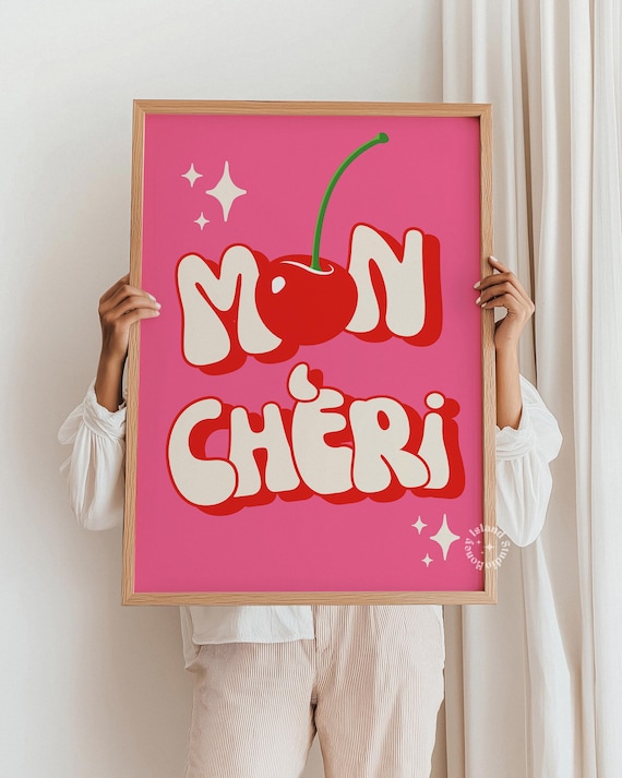 Mon Cheri Cherry Typography Retro Art Print