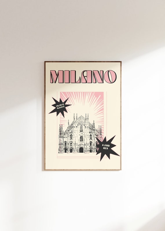 Milano Retro Italy Travel Poster, Pink Girly