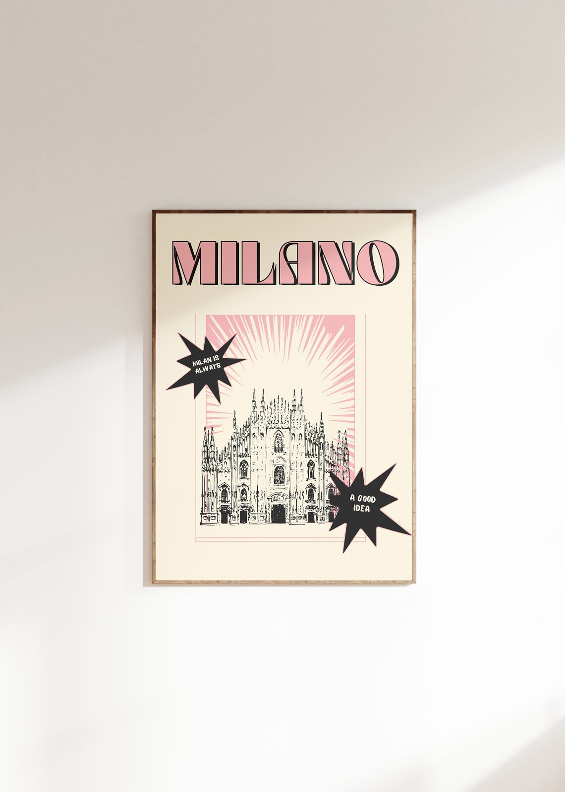 Milano Retro Italy Travel Poster, Pink Girly