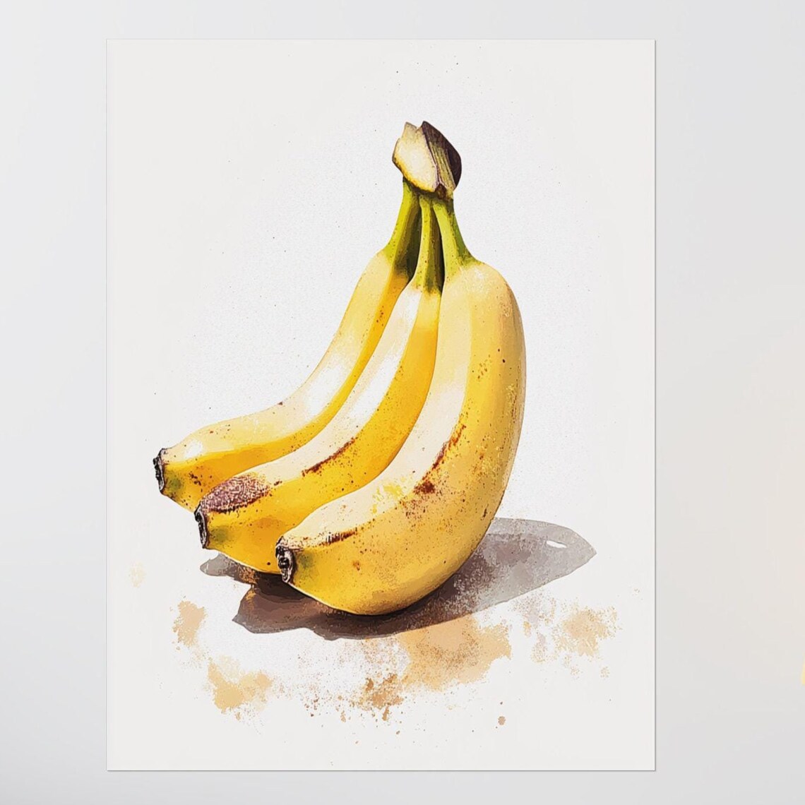 Golden Banana Trio Watercolor Kitchen Still Life Wall Poster