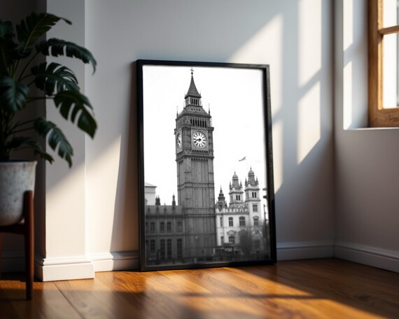 Big Ben Print London Wall Art Black And White Architecture Poster Minimalist Uk Travel Decor Instant