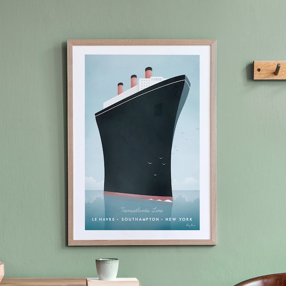 Transatlantic Line Travel Poster, Vintage Retro Style