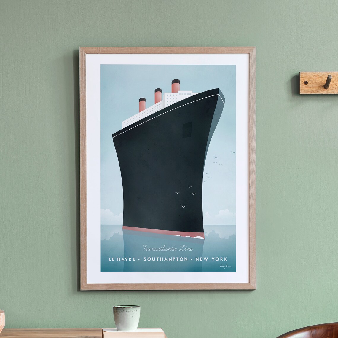 Transatlantic Line Travel Poster, Vintage Retro Style