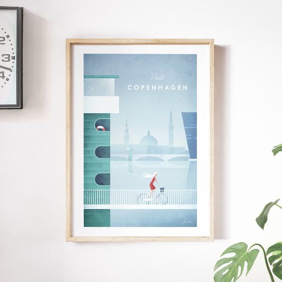 Copenhagen Vintage Travel Poster, Minimalist Art Print