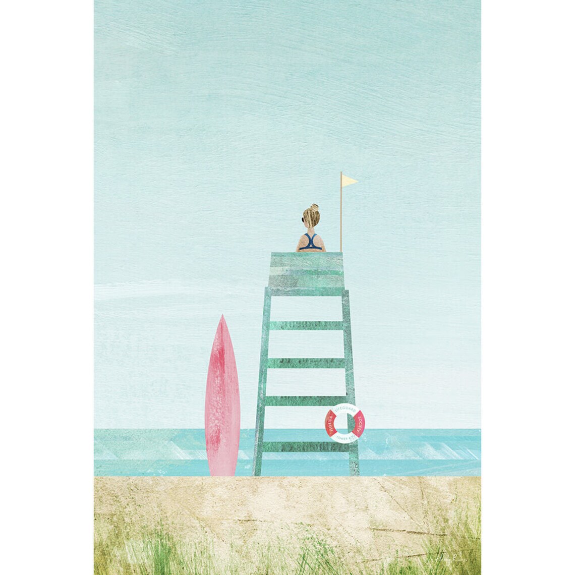 Lifeguard Print by Henry Rivers, Coastal Poster - Image 3