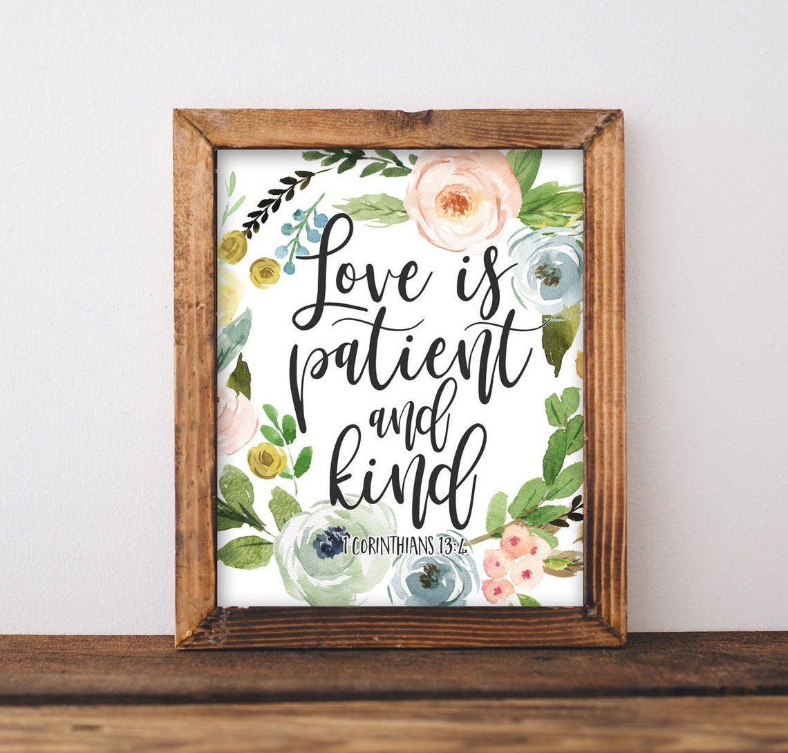 Love Is Patient And Kind Pastel Watercolor Floral Scripture Poster