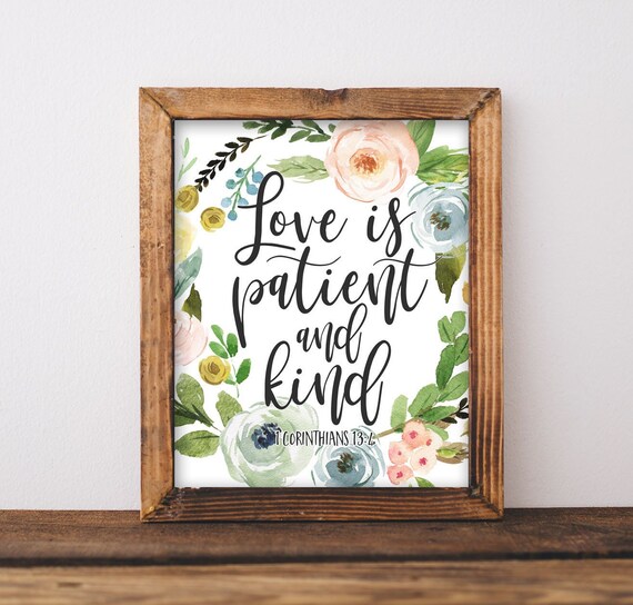 Wall Art Love Is Patient And Kind 1 Corinthians 134 Bible Scripture Sign Verse Print Marriage Wedding Gift Christian Quote
