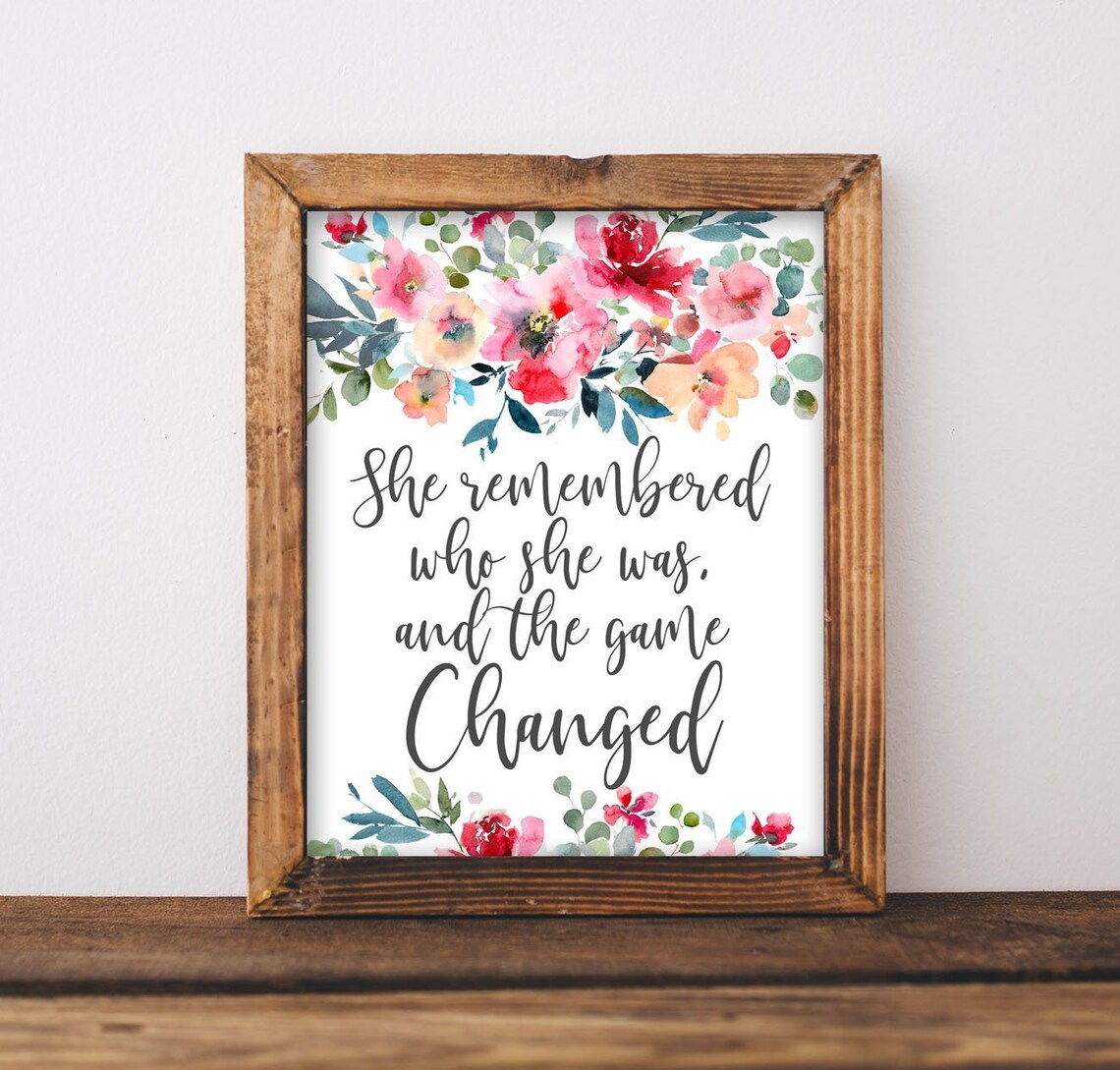She Remembered Who She Was Floral Watercolor Quote Art Poster