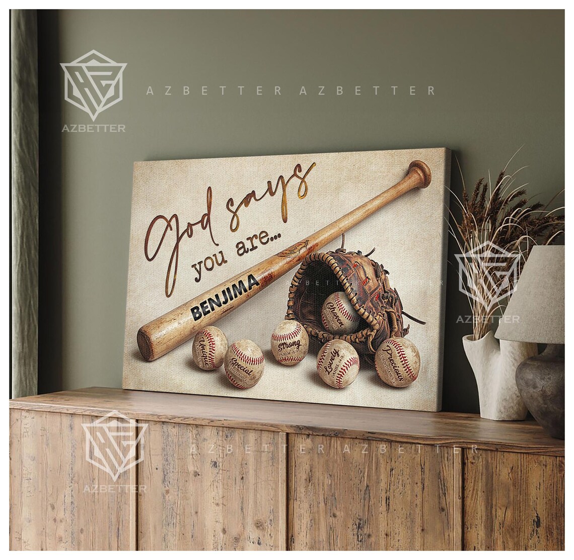 God Says You Are Benjima Baseball Bat Inspirational Quote Poster - Image 3