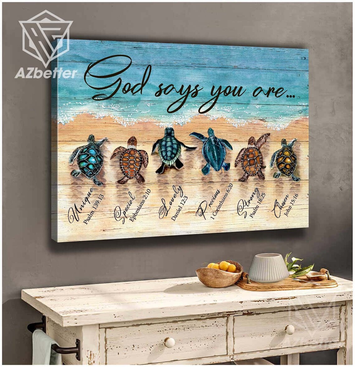 Sea Turtles God Says You Are Unique Special Bible Verse Poster - Image 4