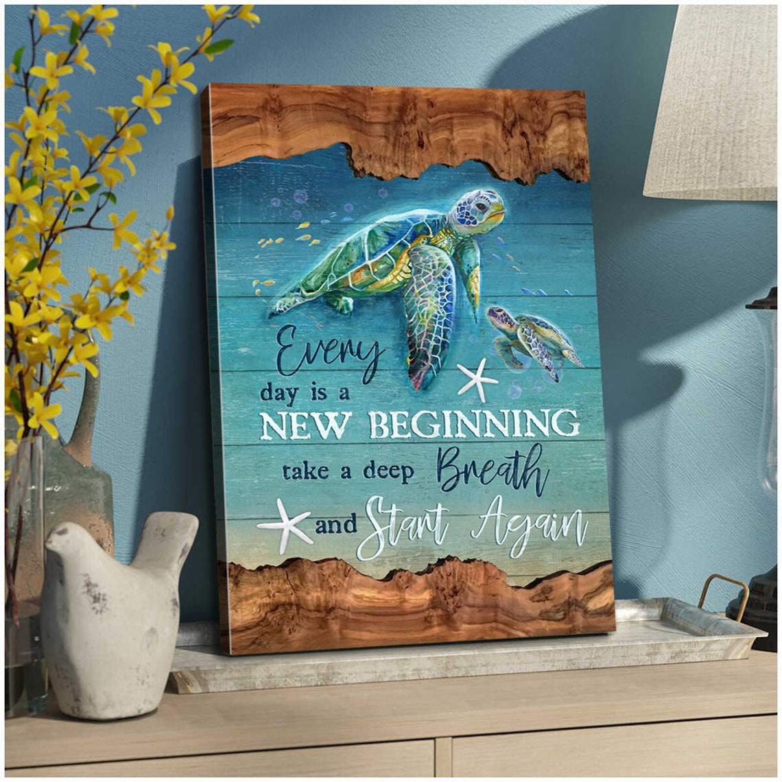 Sea Turtles Every Day Is A New Beginning Quote Coastal Poster - Image 4