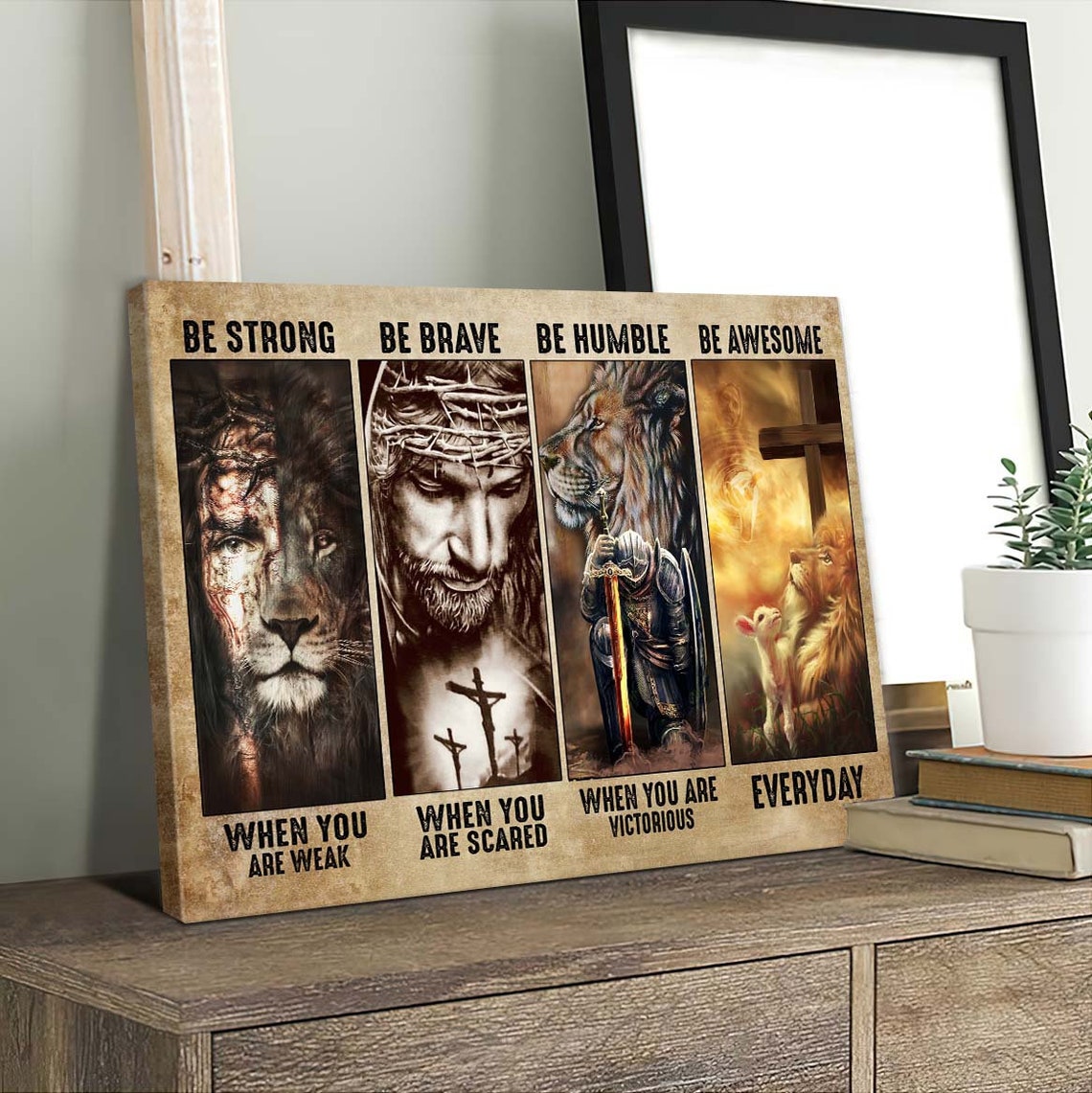 Be Strong Brave Humble Awesome Lion Jesus Knight Faith Poster - Image 4