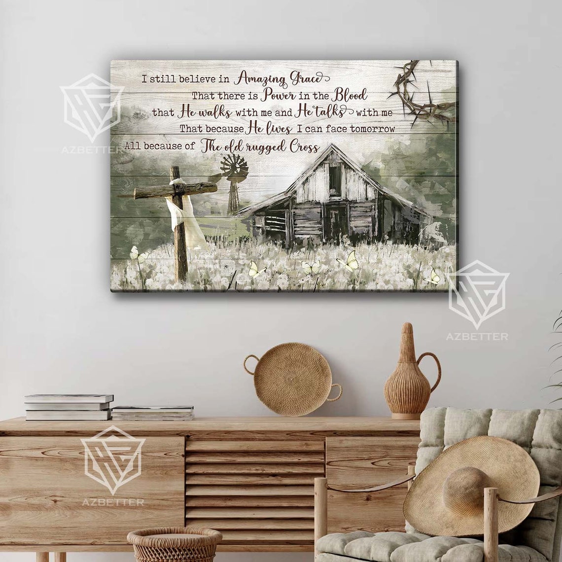 Barn Cross Field I Still Believe In Amazing Grace Hymn Poster - Image 4