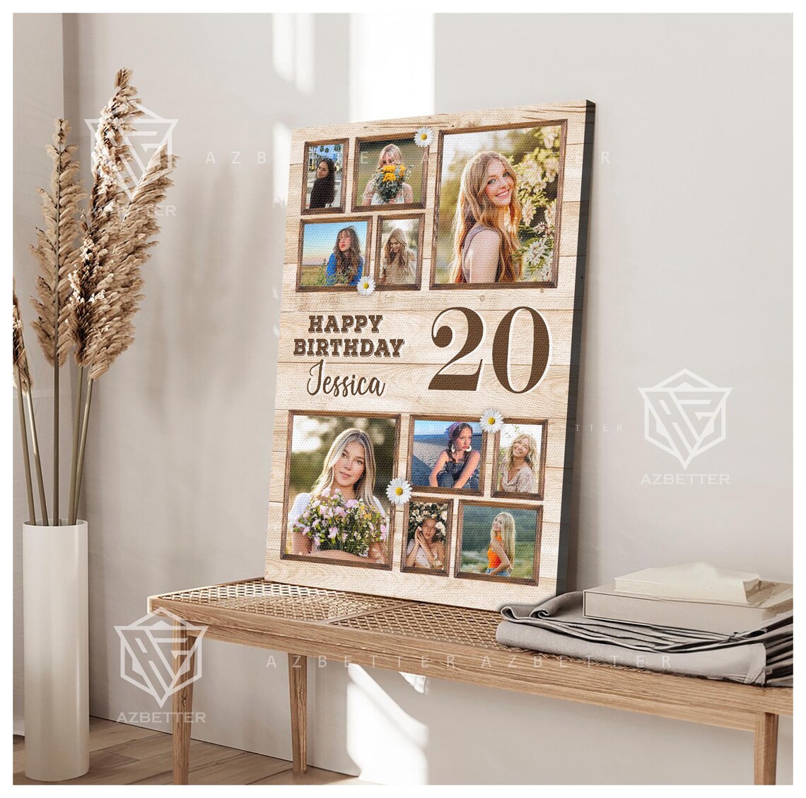 Happy Birthday Jessica Number 20 Daisy Photo Collage Keepsake Poster - Image 2