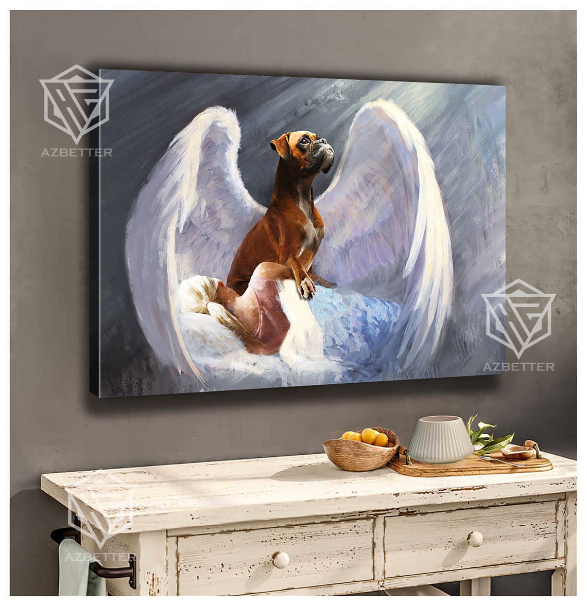 Boxer Guardian Angel Dog Protecting A Sleeping Girl At Night Poster - Image 4