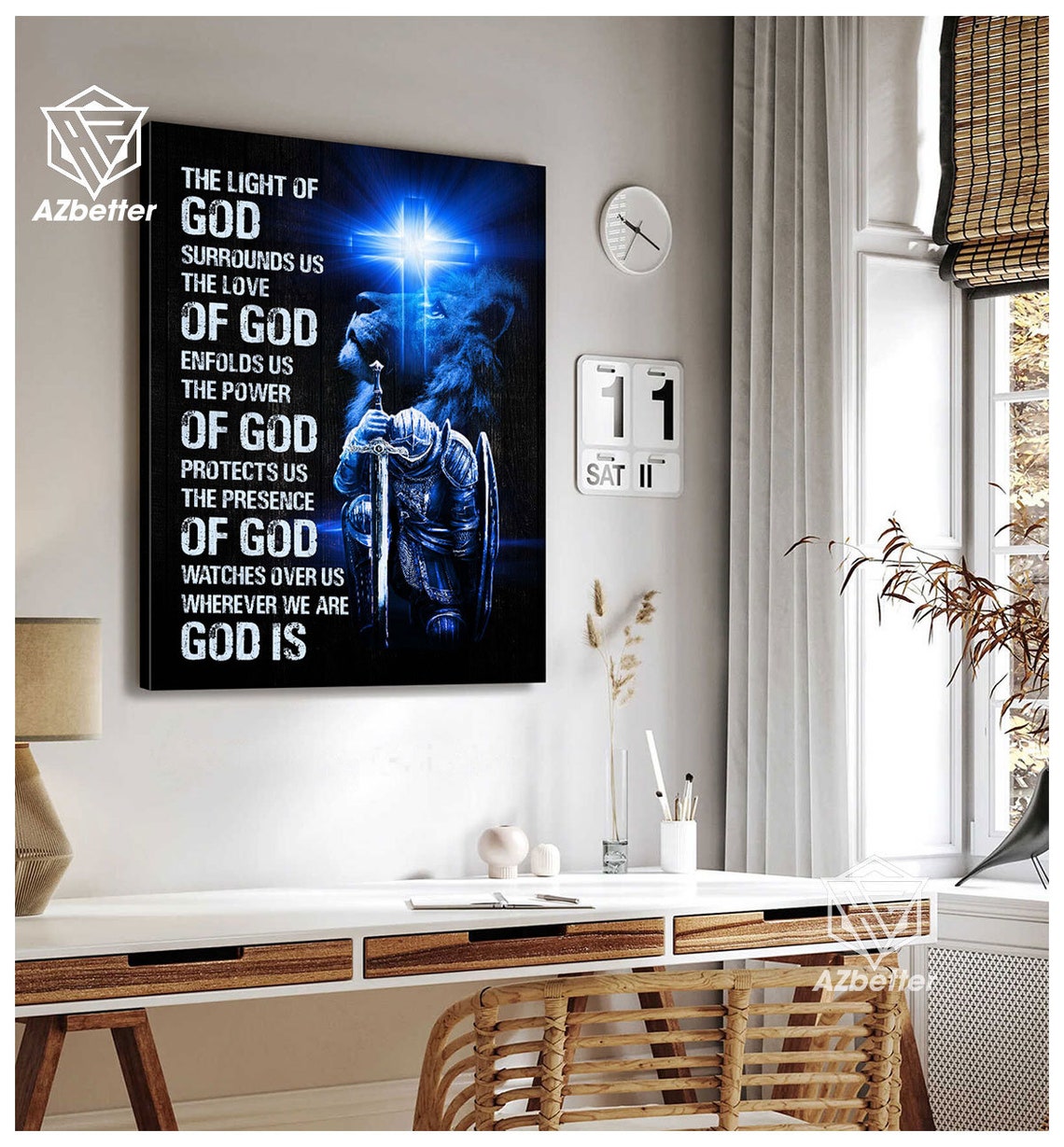 The Light Of God Surrounds Us Prints Christian Home Decor Warrior Of God Lion Of Judad Knight Of God Lion God Painting - Image 4