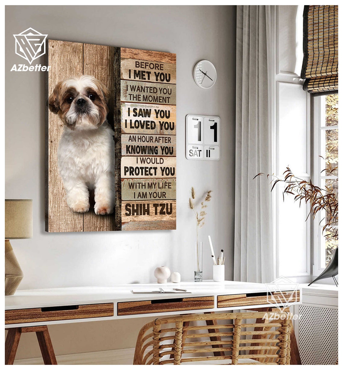 Shih Tzu Puppy Before I Met You Devotion Pledge Rustic Plank Poster - Image 4