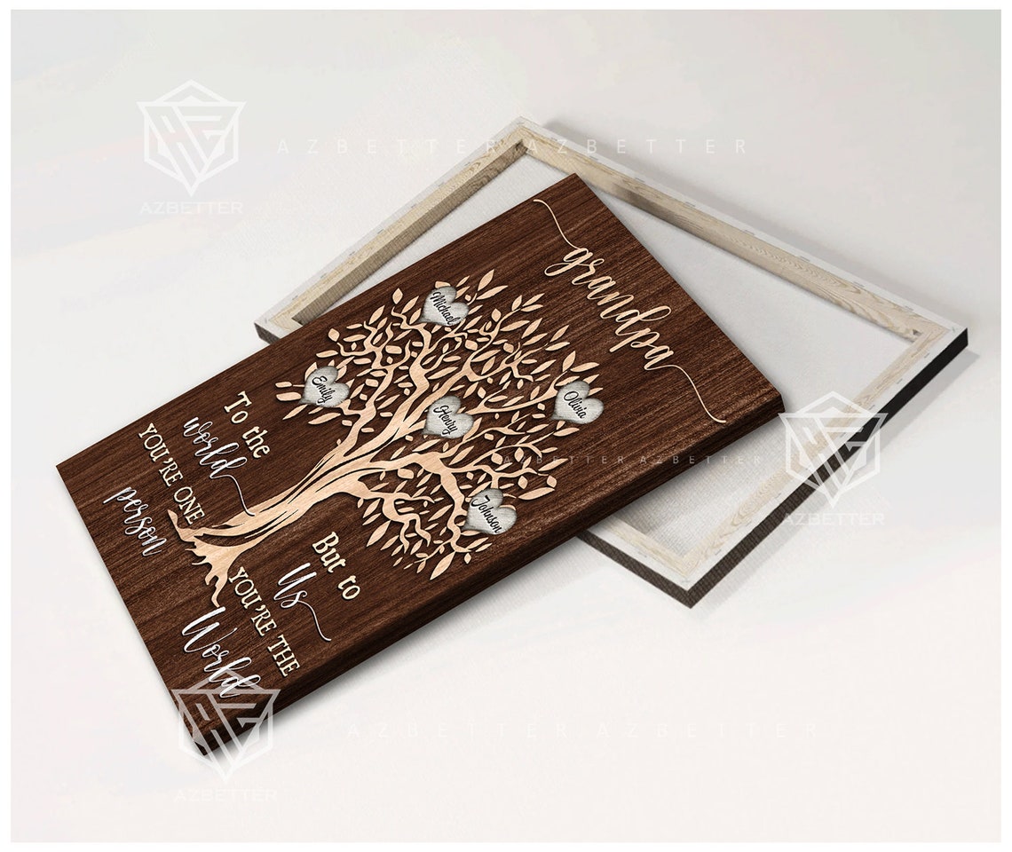 Personalized Grandpa Gift To The World You Are Father But To Us You Are The World Custom Fathers Day Gift For Grandpa Family Tree - Image 3