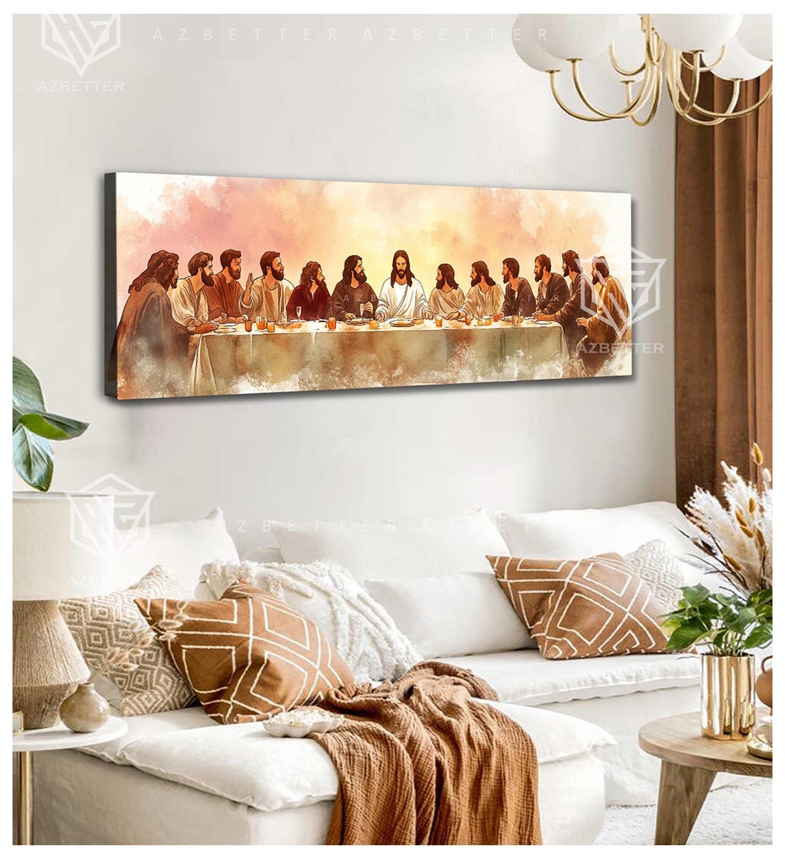 The Last Supper Jesus And Apostles Watercolor Panoramic Poster - Image 2