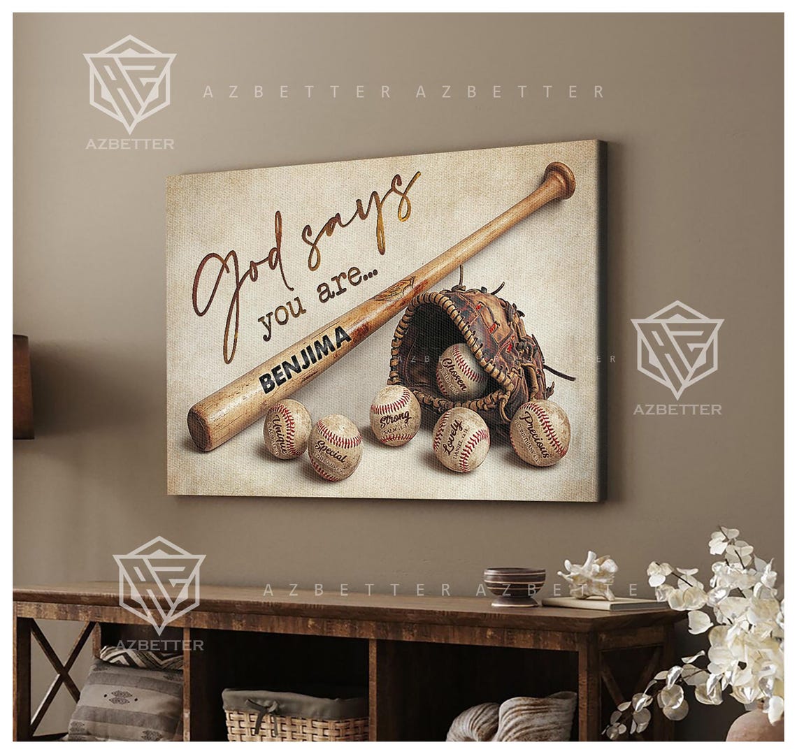 Personalized Baseball Art God Says You Are Custom Gift For Baseball Player Birthday Gift For Son Baseball Team Wall Art - Image 5