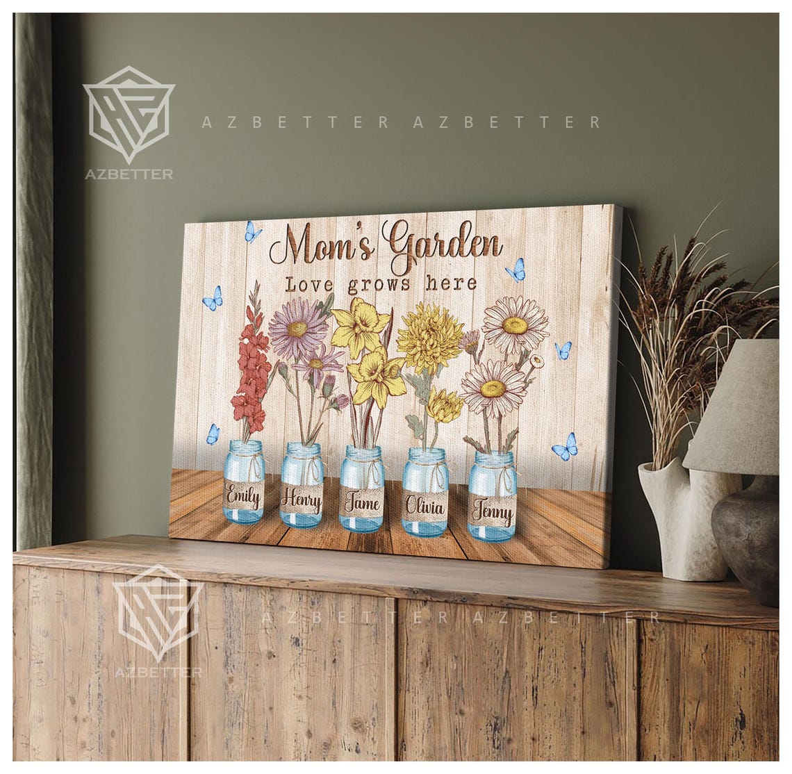 Moms Garden Love Grows Here Birth Flower Mason Jar Family Poster - Image 2