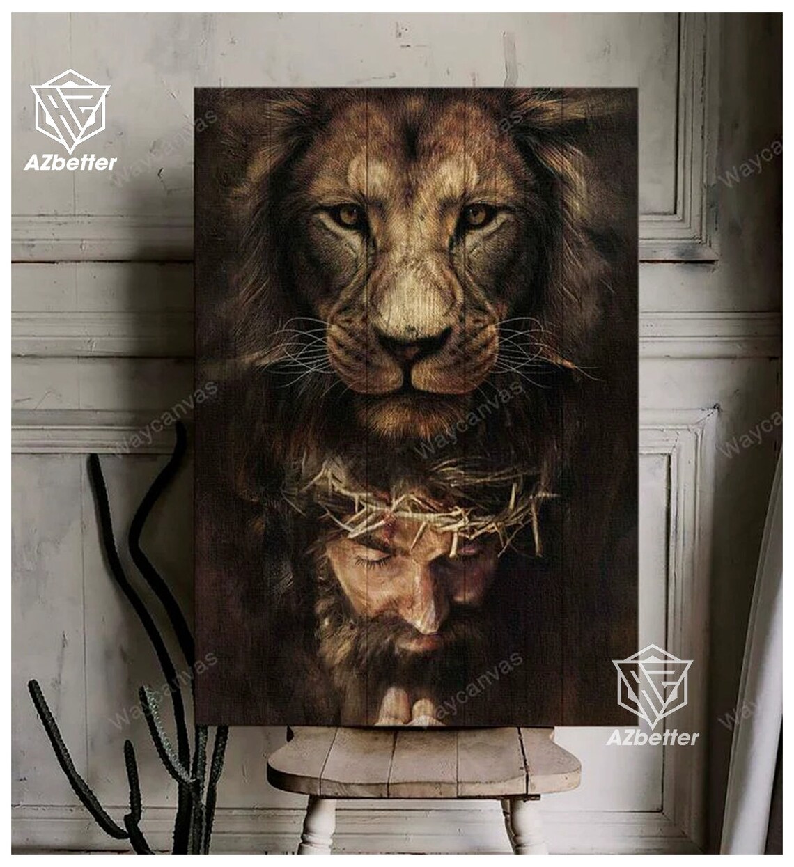 Lion And Jesus Art Painting God Wall Art Home Decor Gift For Christian Jesus Painting Lion Of Judad Christ Art - Image 4