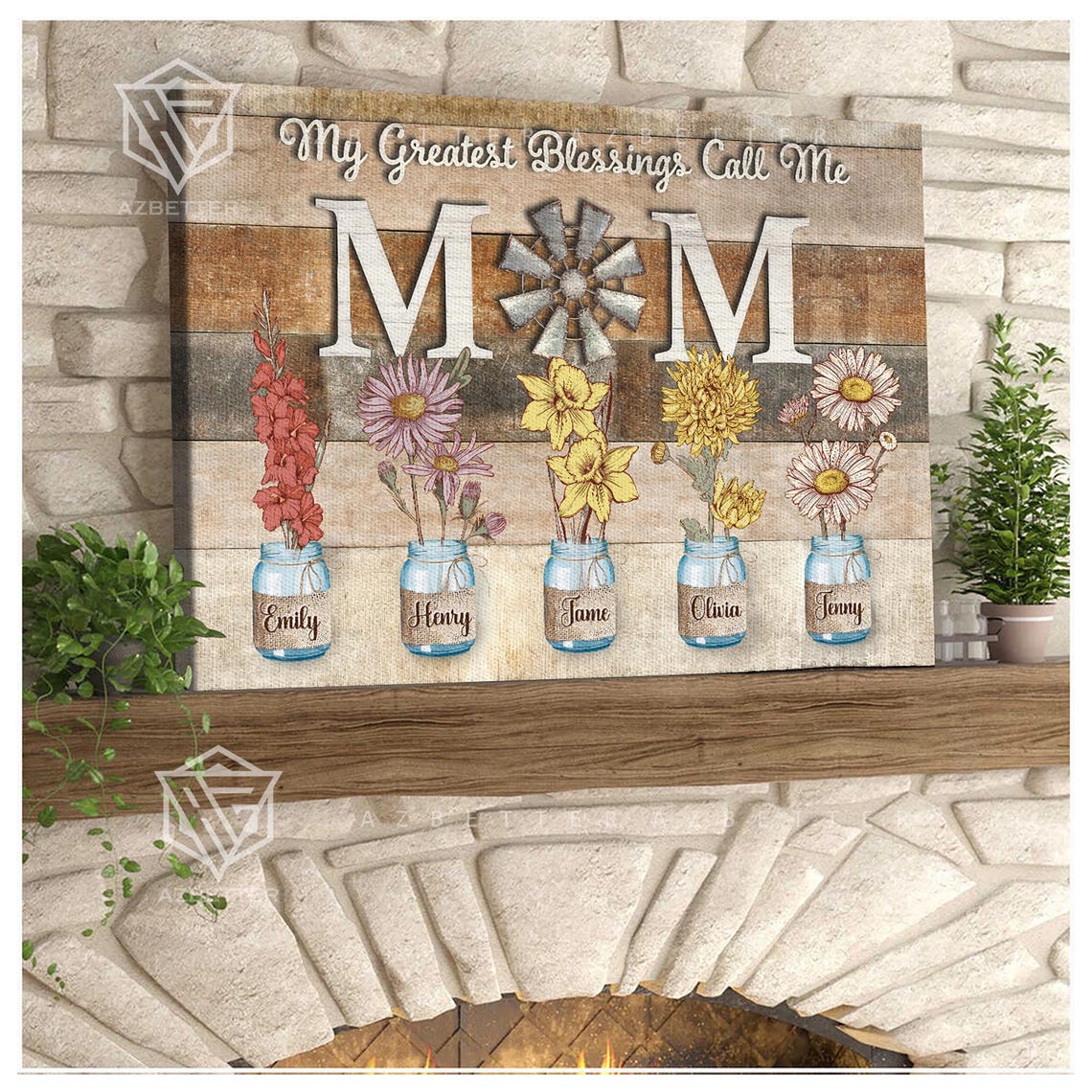 My Greatest Blessings Call Me Mom Birth Month Flower Jar Wall Poster - Image 2