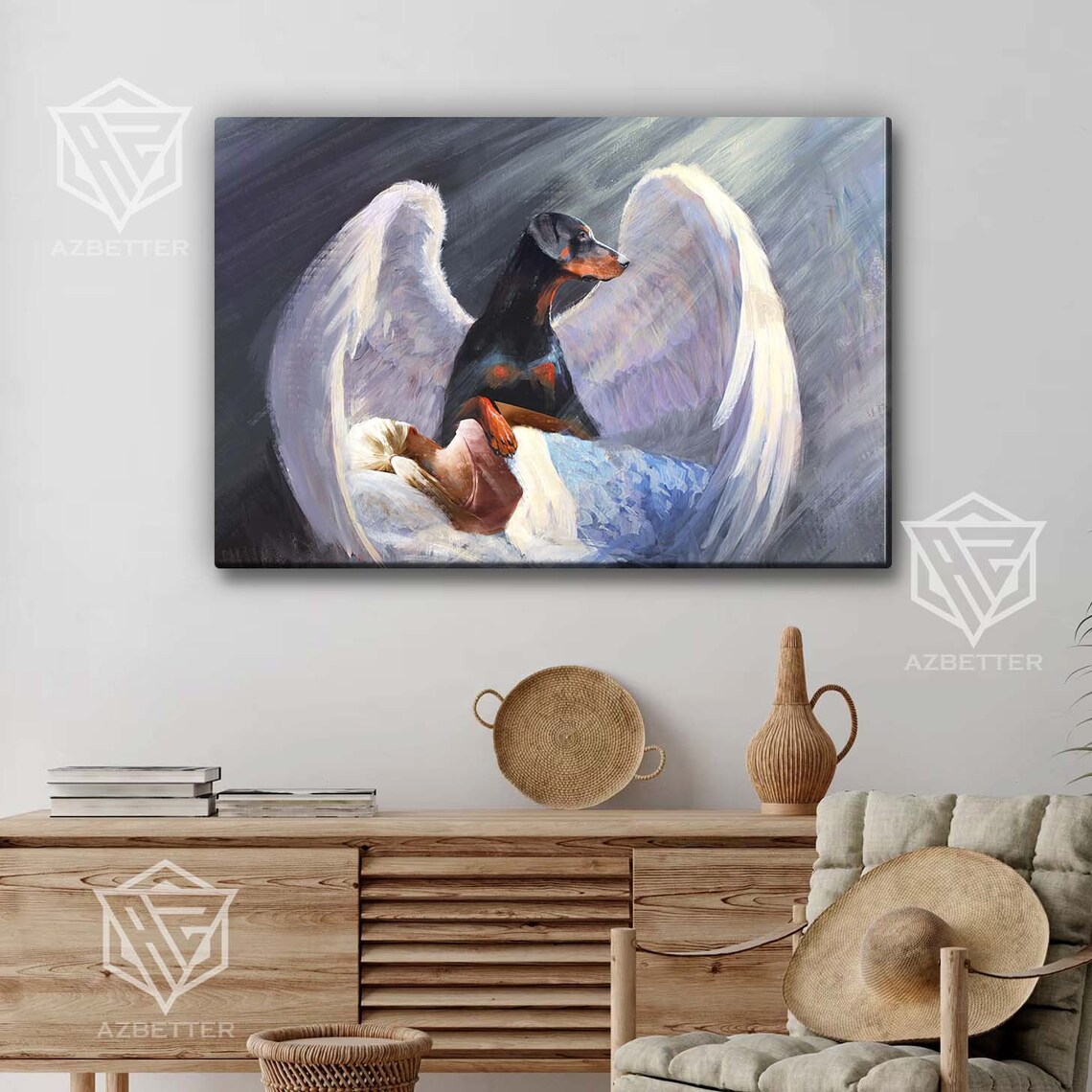 Doberman With Angel Wings Guarding Sleeping Loved One Art Poster - Image 5