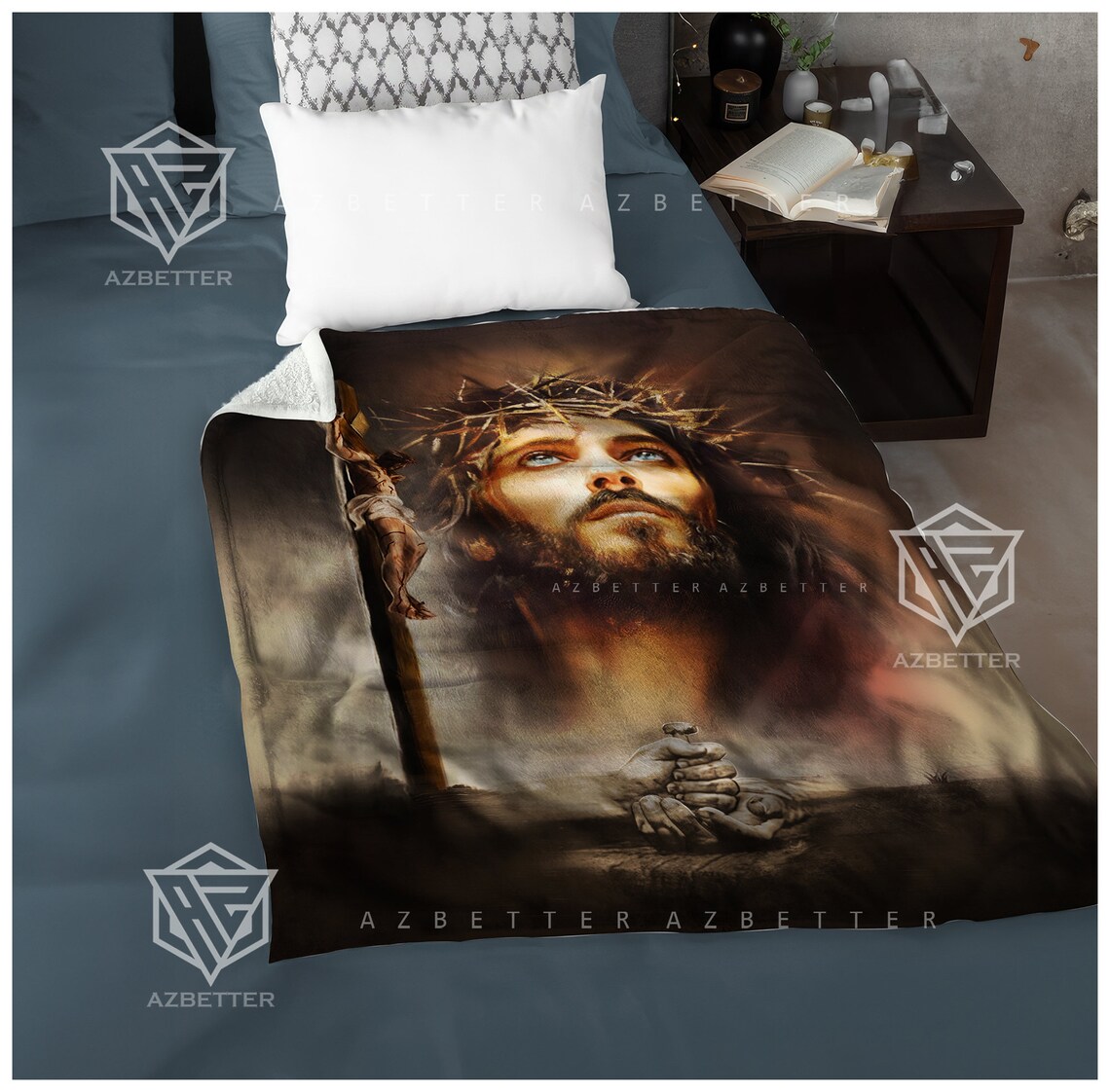 Jesus Crown of Thorns Passion of Christ Prayer Blanket Poster - Image 5