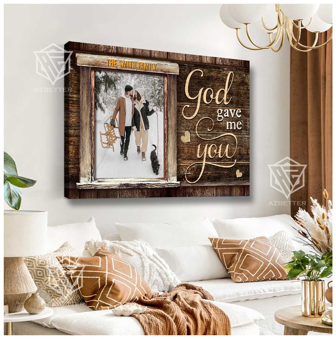 Personalized God Gave Me You Rustic Wooden Family Couple Photo Poster - Image 4